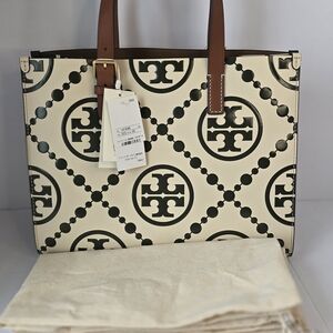 Tory Burch T Monogram Contrast Embossed Tote in Leccio — Like New with Tag